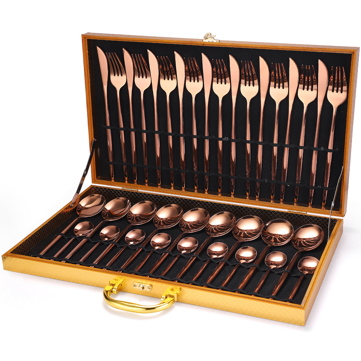 36-piece Stainless Steel Tableware Wooden Box