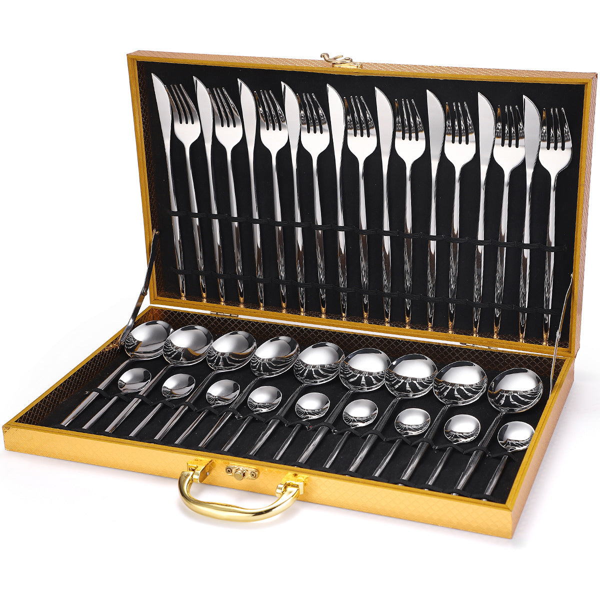 36-piece Stainless Steel Tableware Wooden Box