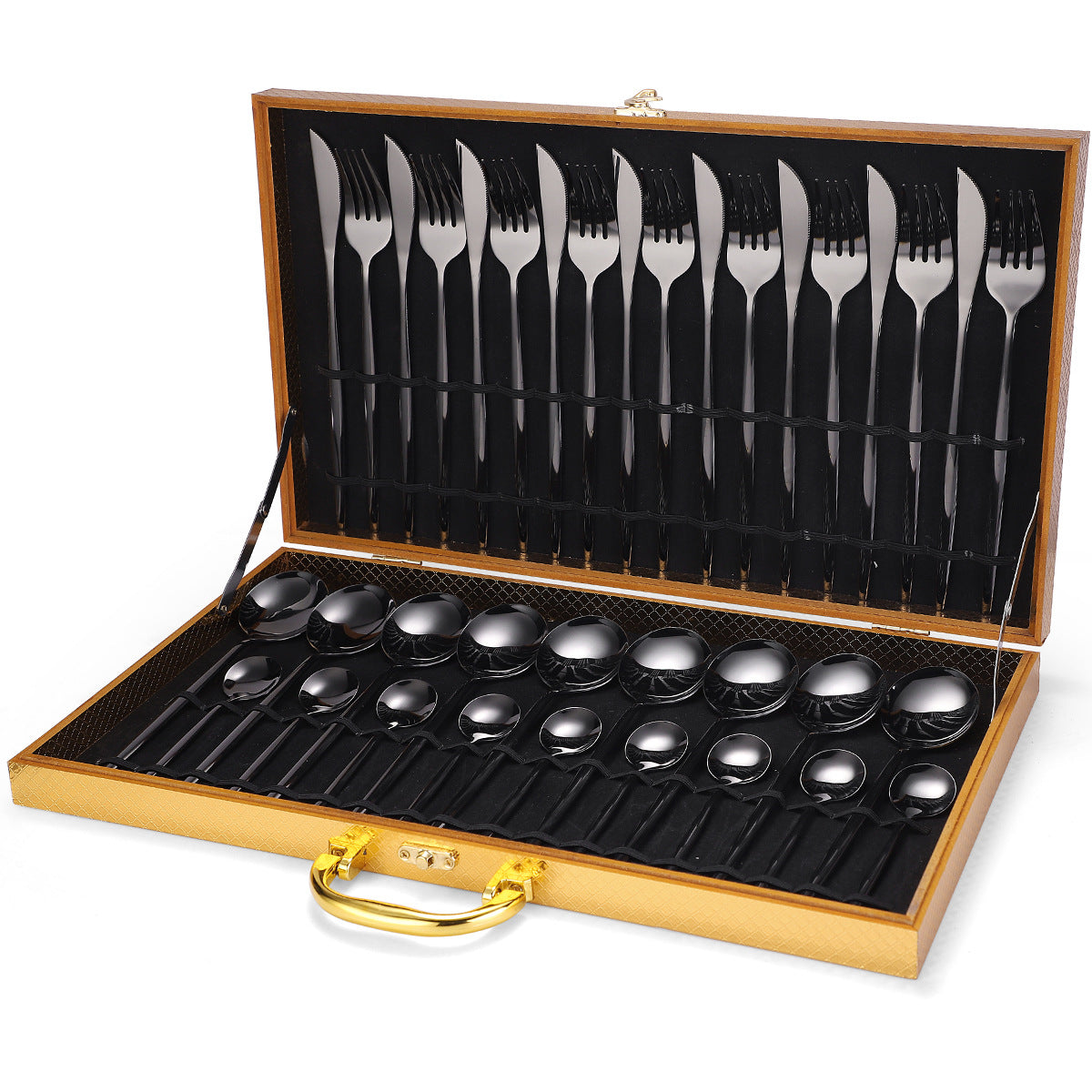 36-piece Stainless Steel Tableware Wooden Box