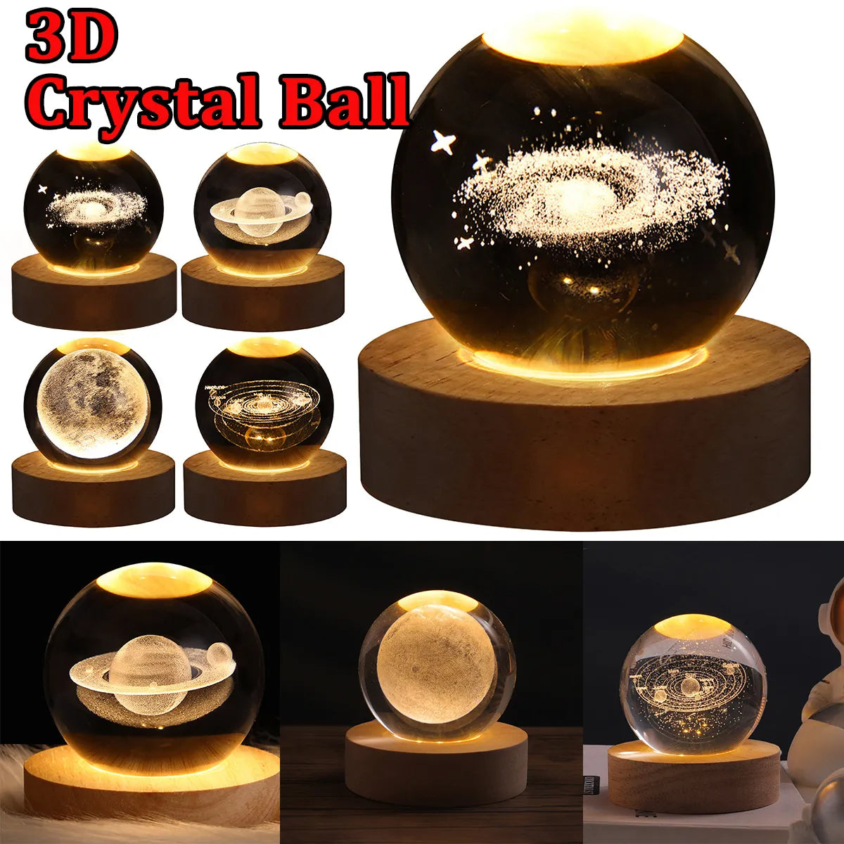 Bola de cristal de galaxia con luz nocturna LED | Lámpara de mesa | Decoración del dormitorio de los niños