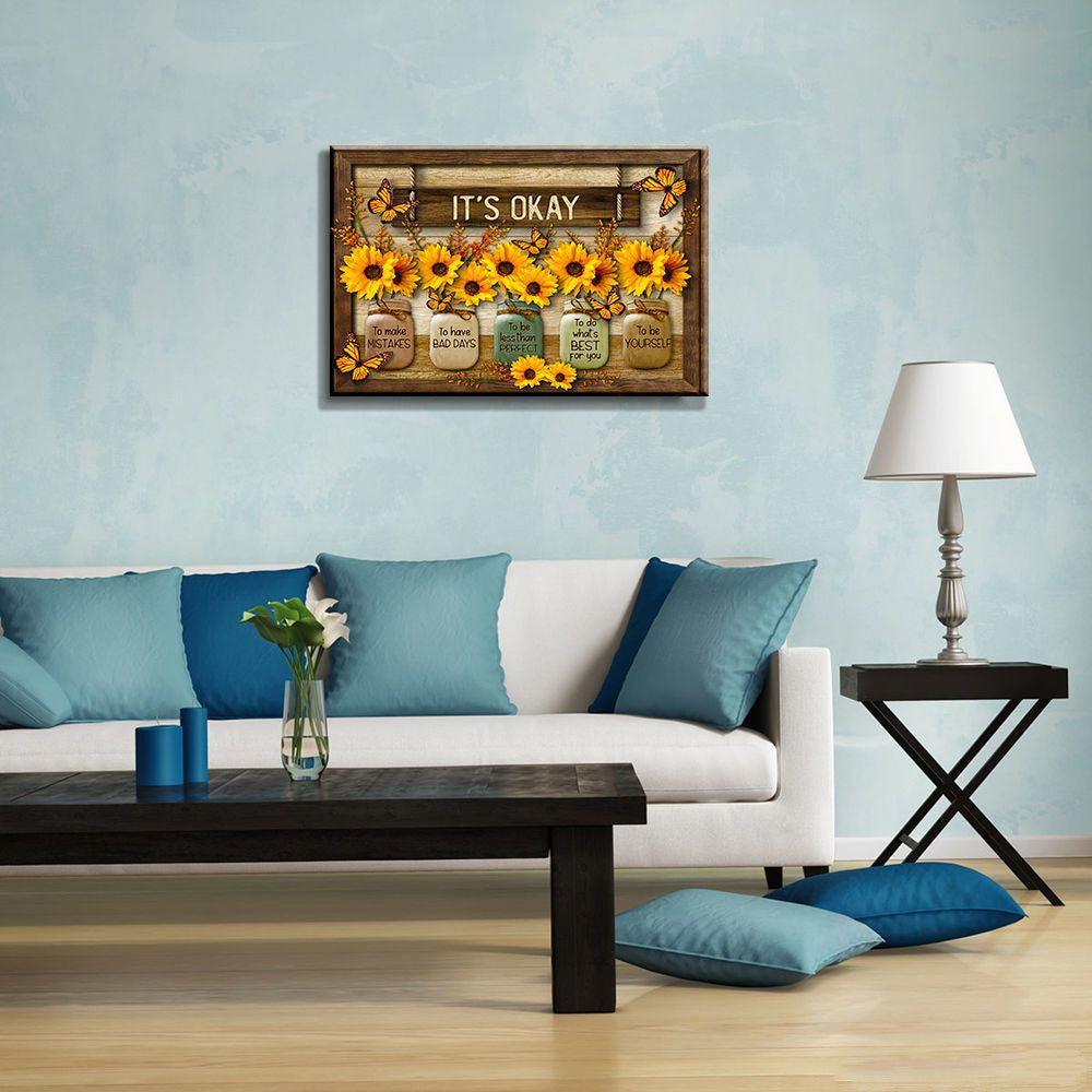 Butterfly Sunflower Hanging Painting Canvas