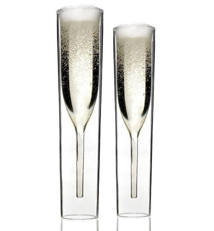 Champagne Glass Double Wall Glasses Flutes Goblet