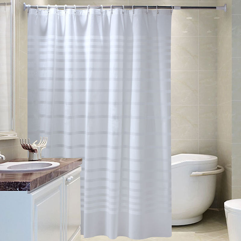 White Striped Waterproof Bathroom Curtains