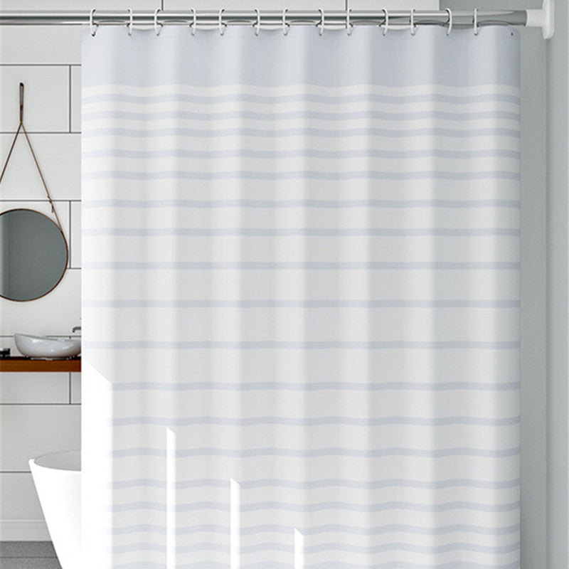 White Striped Waterproof Bathroom Curtains