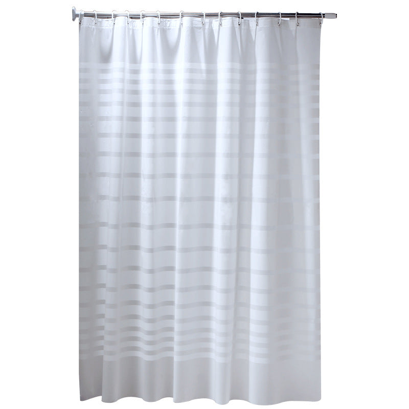 White Striped Waterproof Bathroom Curtains